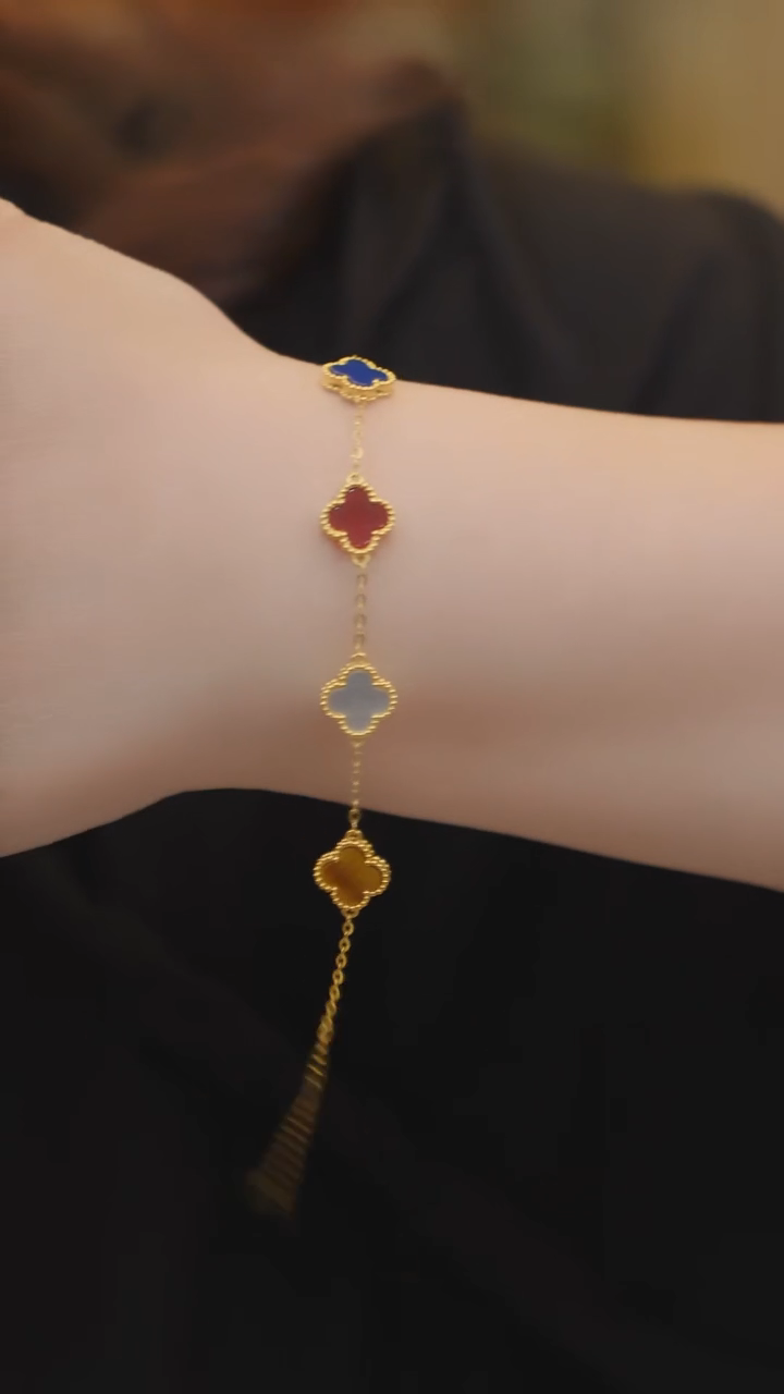 18K金镶嵌手链玛瑙/玉髓五色花