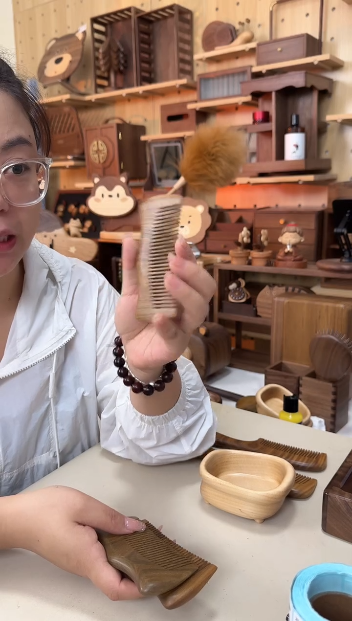 木绿檀木无柄细齿梳