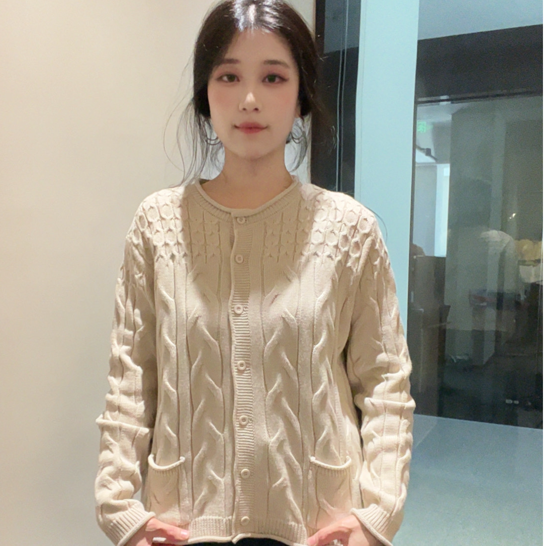 麻花设计厚款休闲风针织上衣女2025秋冬新款圆领毛针织衫复古