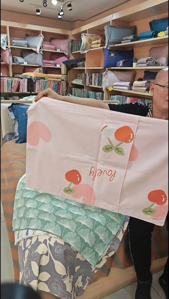 银鼠毛全棉帆布枕套一对粉色花