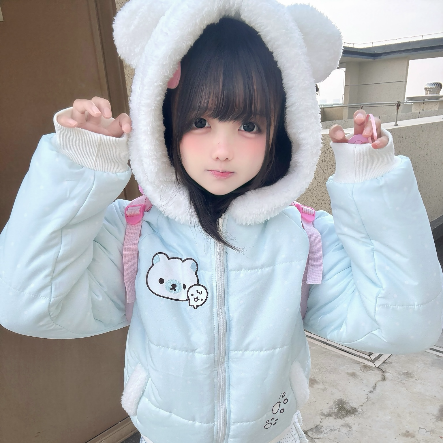 原创【小熊点点】柴呼呼洛丽塔冬浅蓝可爱少女感小熊点点棉服 25237