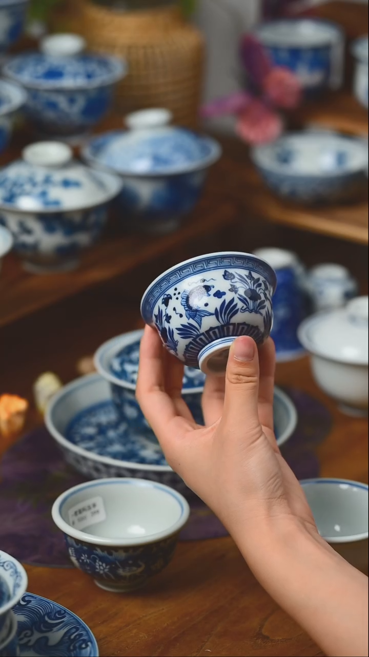 杯子仿春风鱼藻纹压手杯50cc