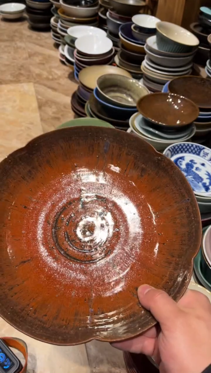 【闪购商品】瓷片363  微瑕粗陶铁锈红高足盘1个