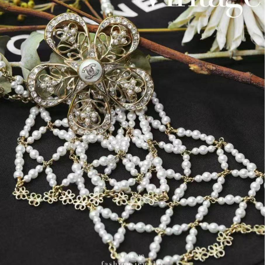 95新 Chanel/香奈儿 柚礼中古/香奈儿重工花朵珍珠项链CG501052