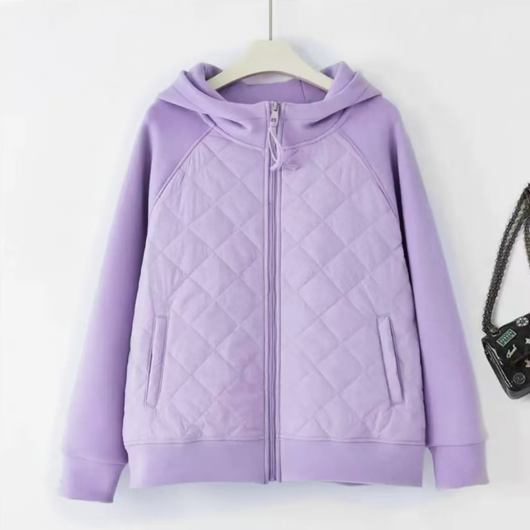 9123-女（黑金夹棉）防风外套（连帽香芋紫）