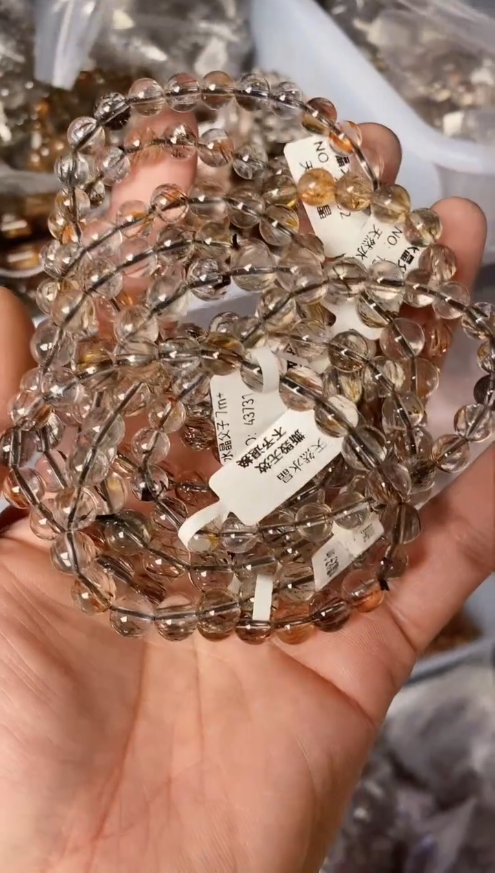 水晶手串未镶嵌33黑金超七8mm+多样性发其一