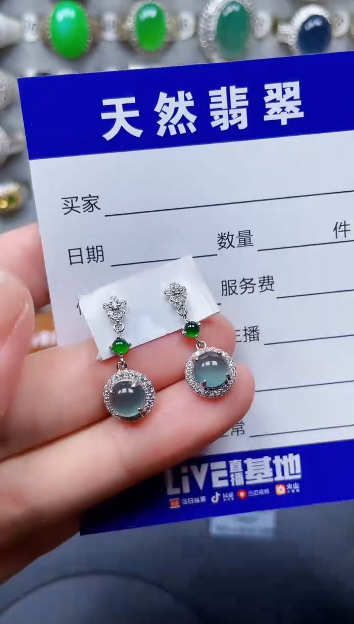 银S925镶嵌翡翠耳饰140