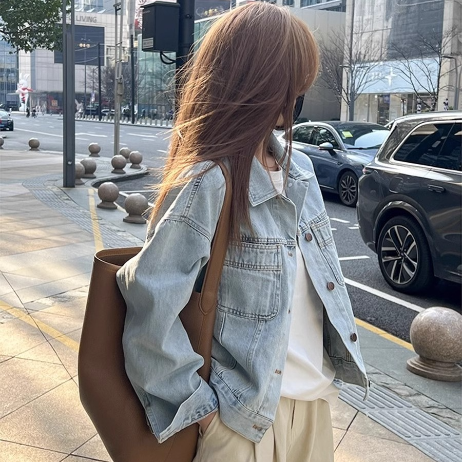 复古水洗牛仔外套女2025春秋新款港风宽松休闲百搭显瘦夹克上衣