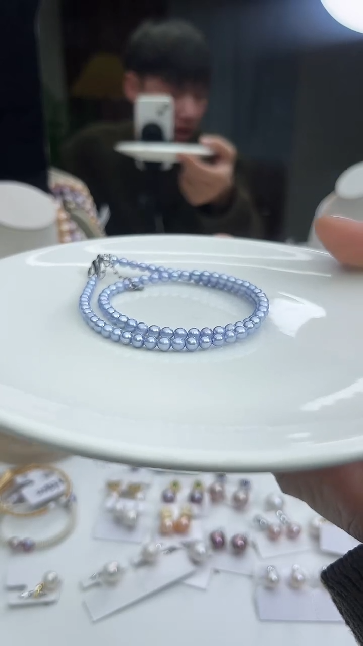 未镶嵌项链淡水珍珠蓝色系4-5mm