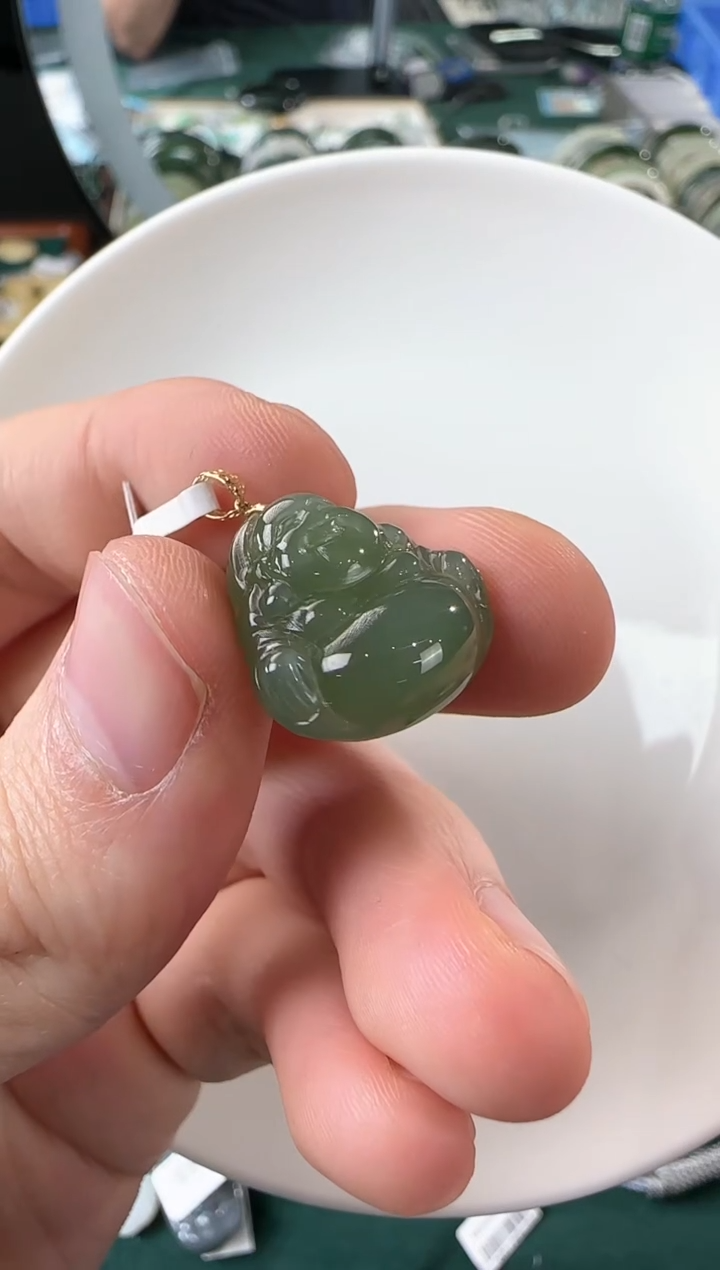 吊坠(不含链)18K金镶嵌和田玉和田玉吊坠