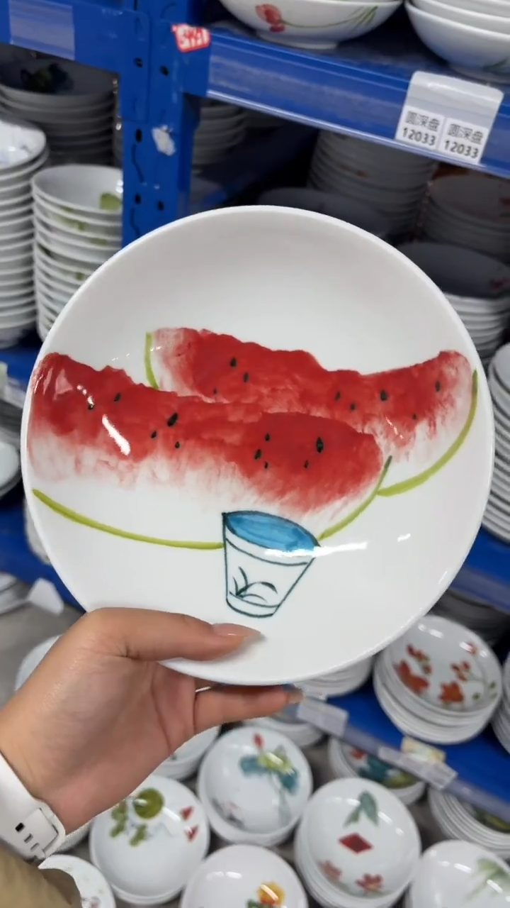 瓷片景德镇高温陶瓷食品级手绘釉中彩-圆深盘