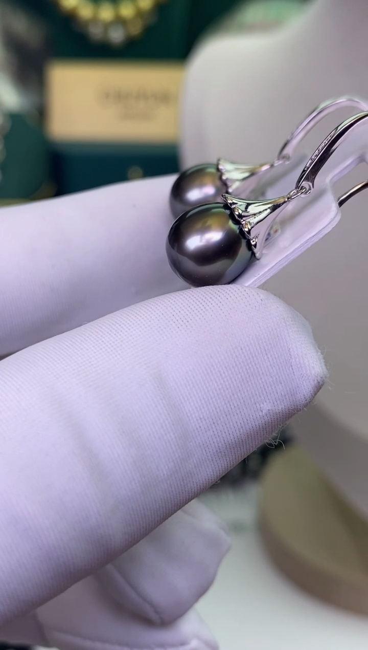 银S925镶嵌海水珍珠耳饰9-10