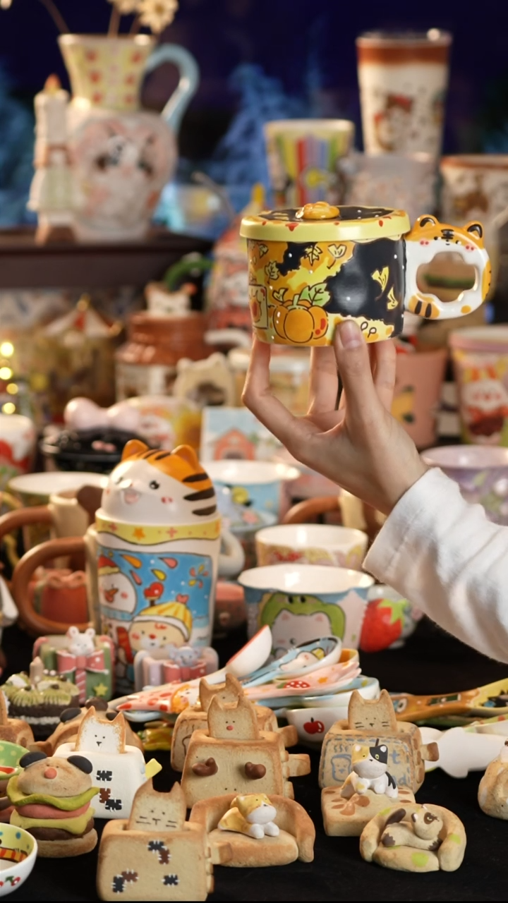 摆件陶景德镇釉下彩手绘设计师款陶瓷