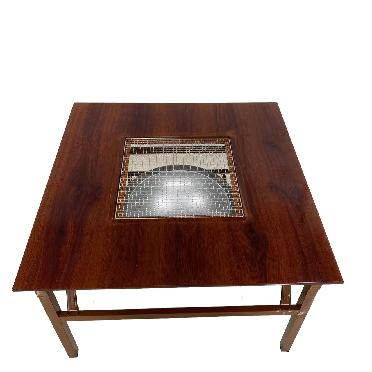 永启烧烤折叠桌工厂直销  烧烤店桌子金属仿木纹折叠桌 86cm*86cm