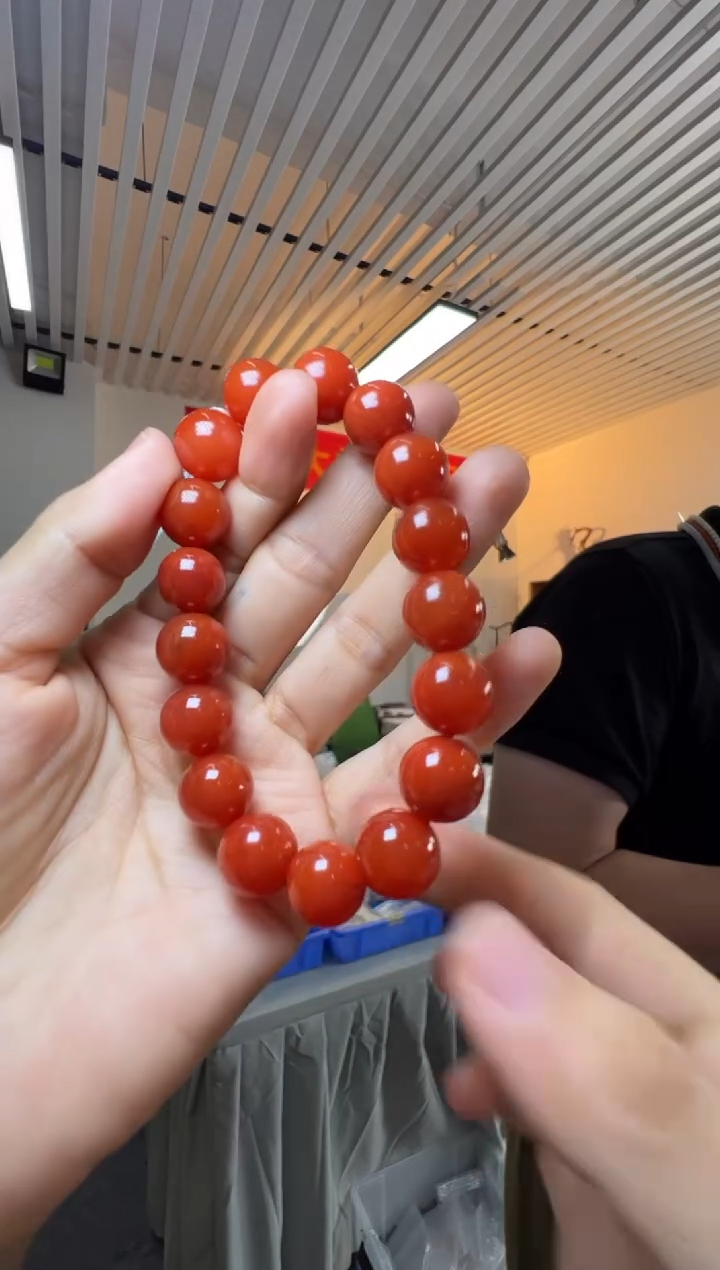 手串未镶嵌南红玛瑙保山锦红满色满肉南红玛瑙圆珠手串