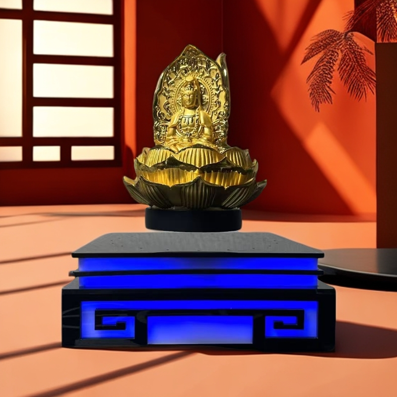【四方台磁悬浮三面佛】禅意前世今生鎏金供桌如来创意磁场时来运转