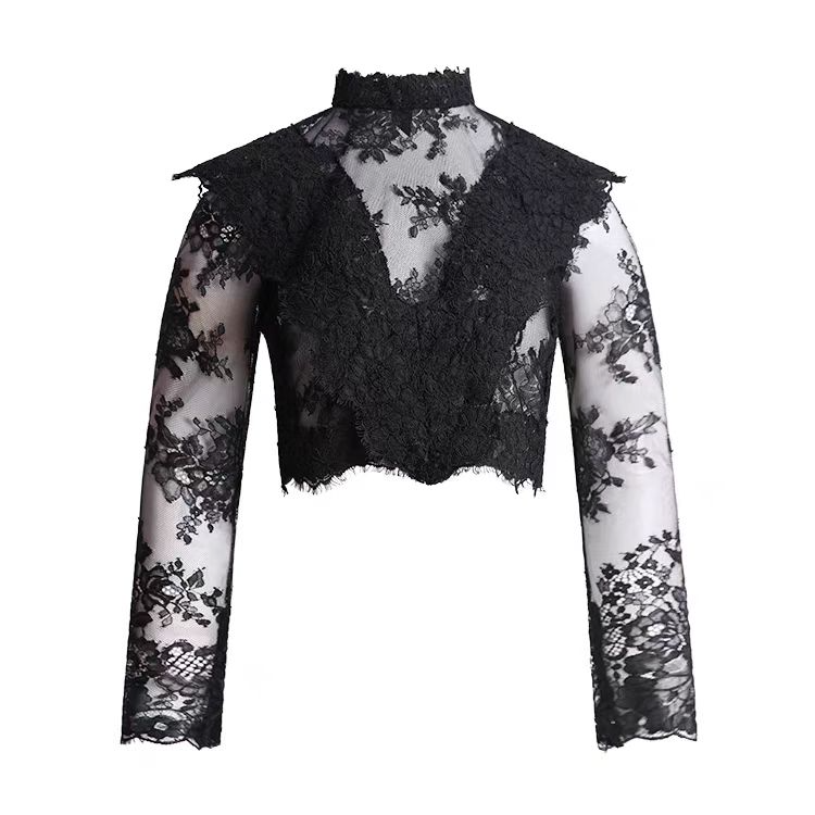 蕾丝绣花立领长袖