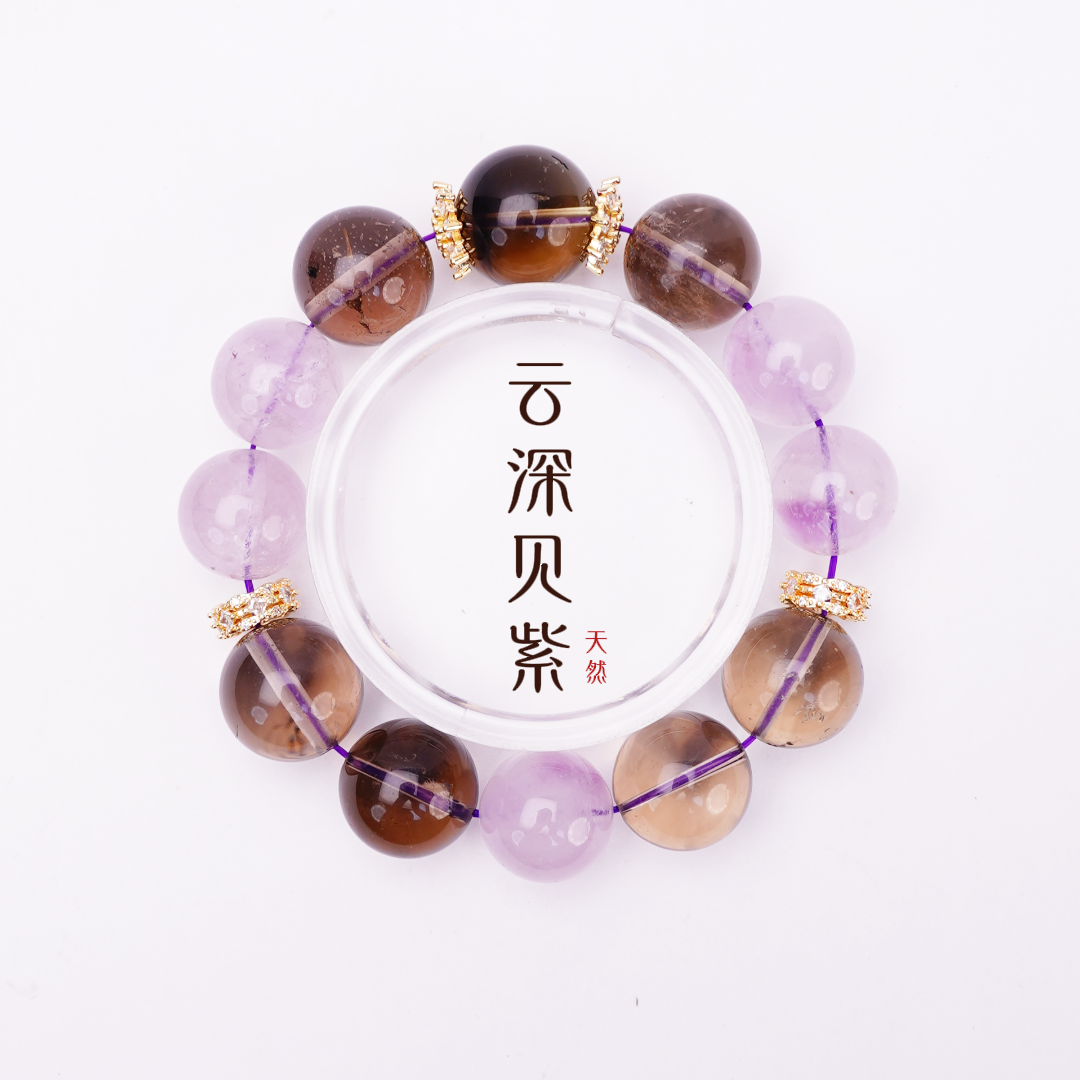  SSJ11051 孤品 天然水晶 云深见紫大尺寸手串18-19mm