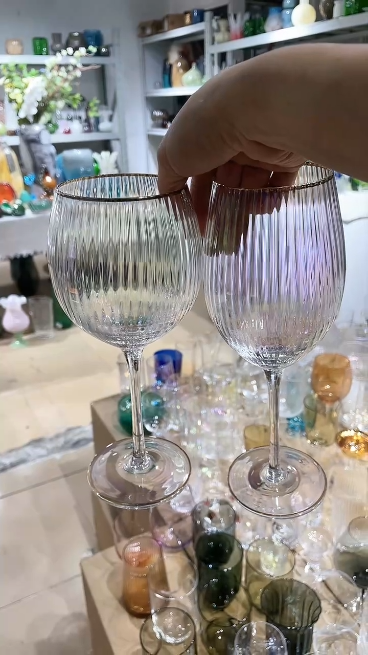 【闪购商品】水晶2只不同款密楞红酒杯