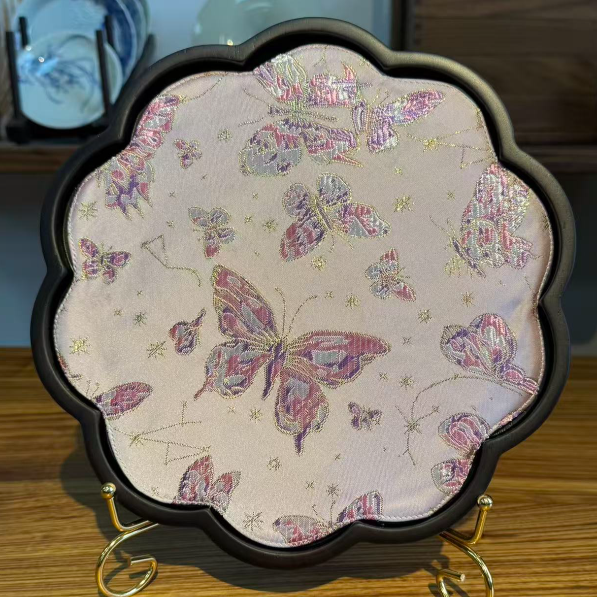 龙福木艺 橡木 大小花瓣壶承 25*25*2cm 265