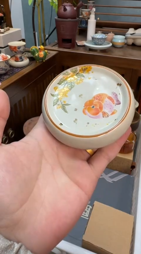 摆件陶茶具茶具茶具桂花金鱼盖置