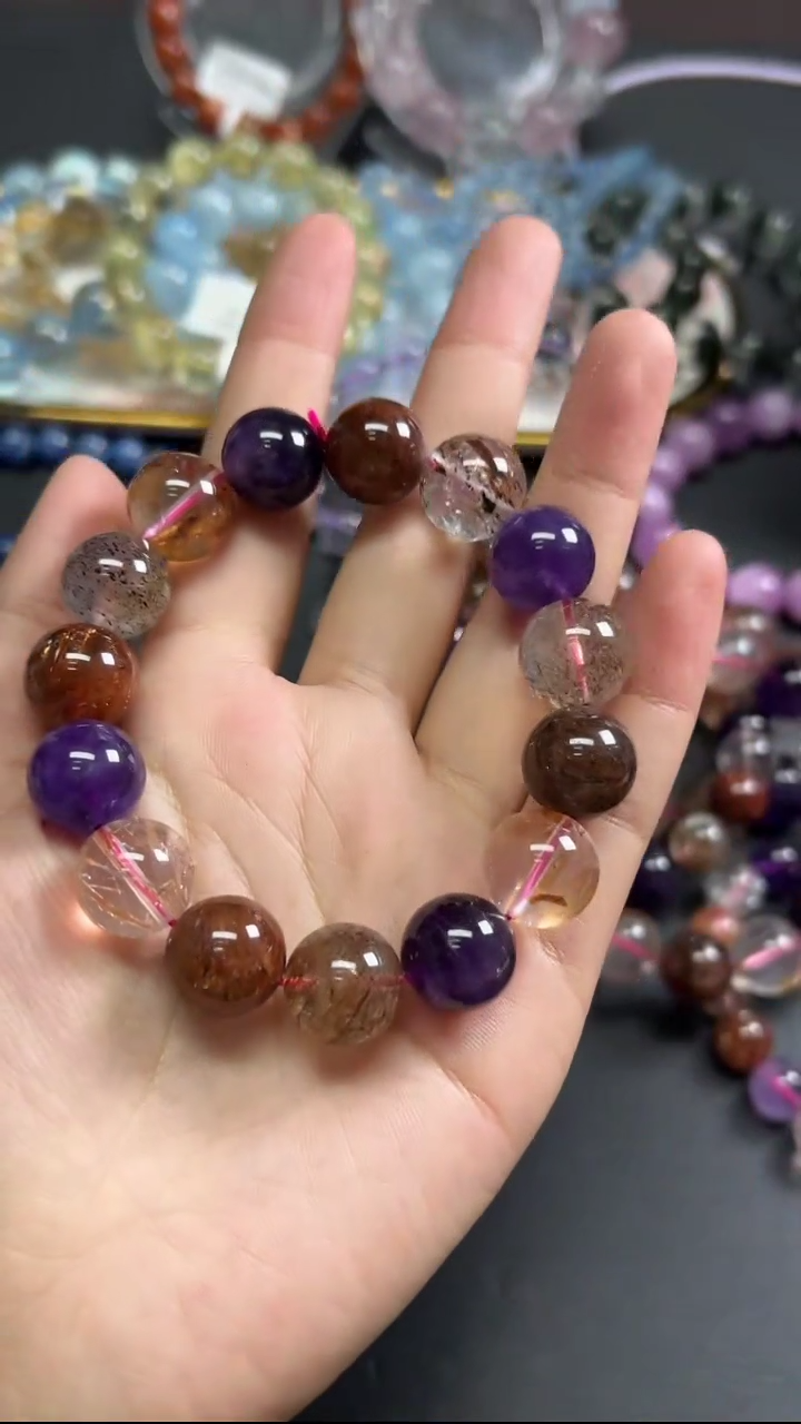 未镶嵌手串水晶黑加仑烟花超七水晶手串