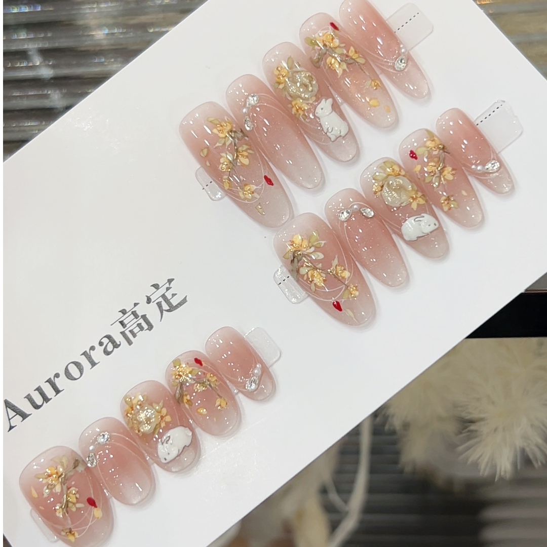 【月桂.手绘水彩气质美甲】2025新款原创设计师款纯手工穿戴甲手绘