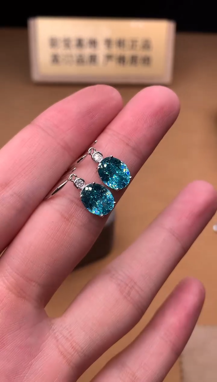 银S925镶嵌耳坠帕拉依巴碧玺5555