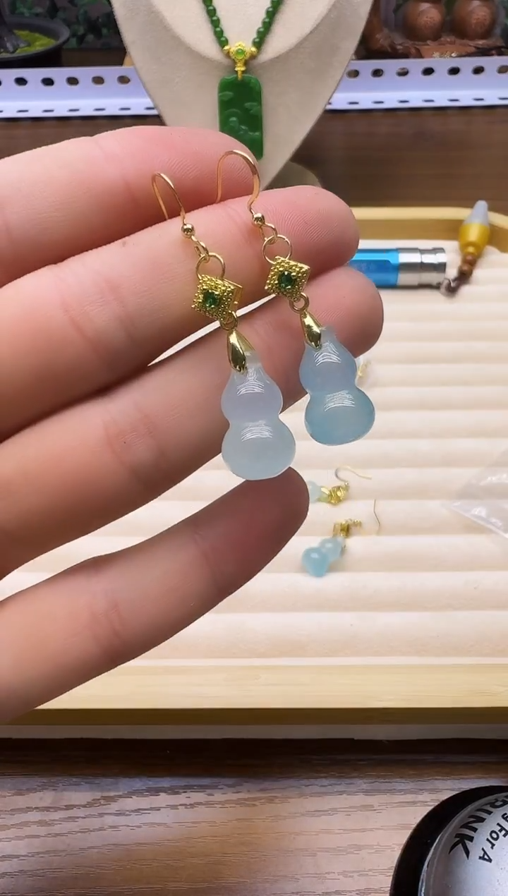 14K金镶嵌翡翠耳饰QL15     