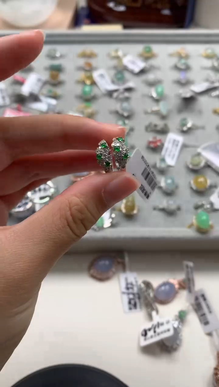 银S925镶嵌戒指翡翠耳饰23