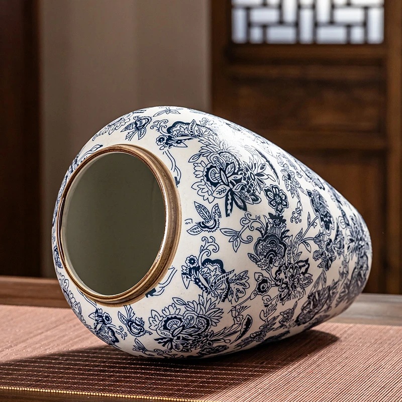 景德镇青花陶瓷花瓶新中式客厅家居玄关智能插花芍药百搭水培摆件