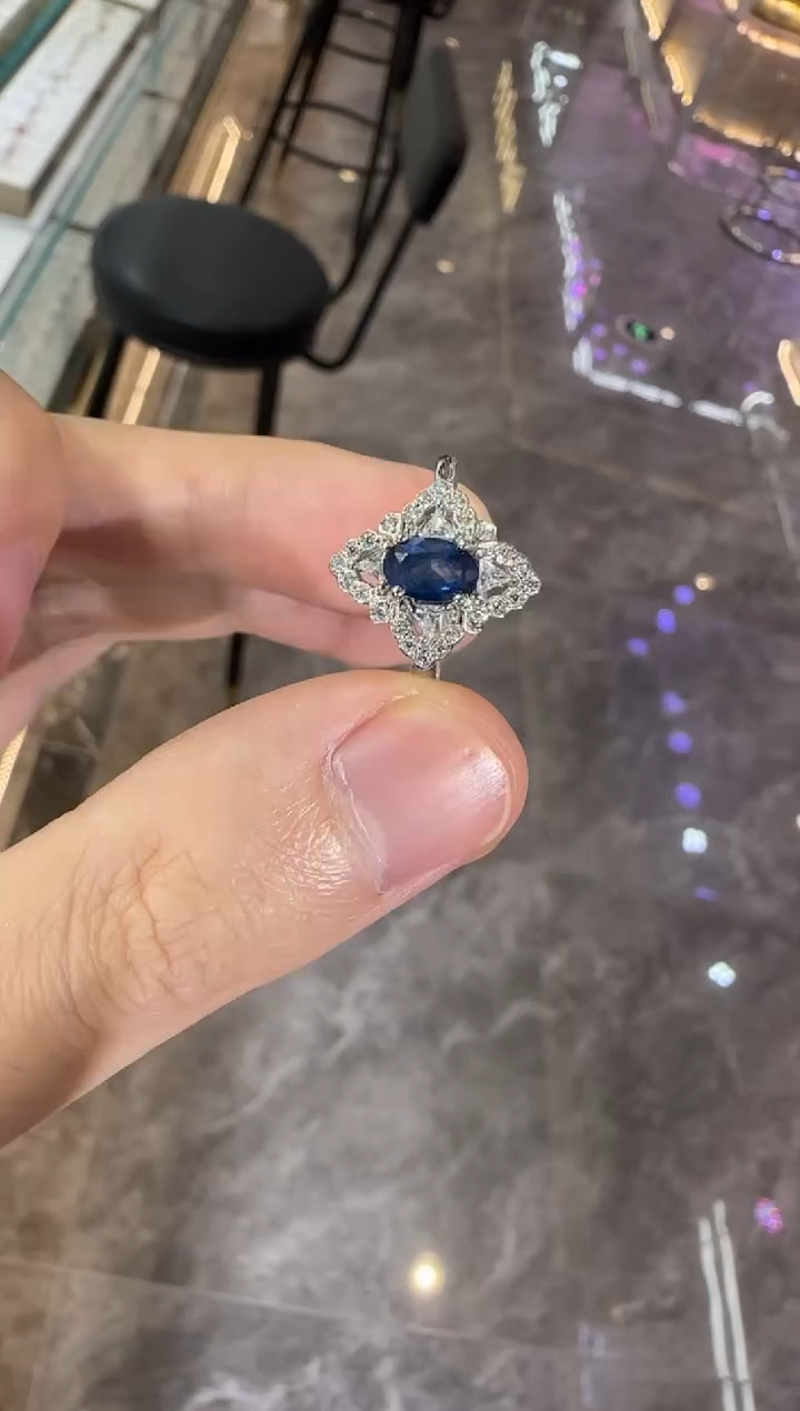 戒指蓝宝石银S925镶嵌5*7mm