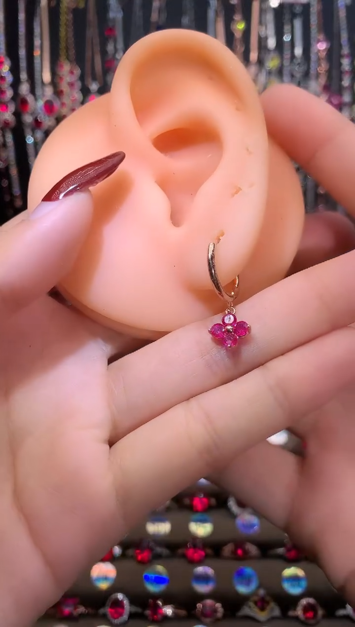 【闪购商品】红宝石耳饰银S925镶嵌玫瑰金