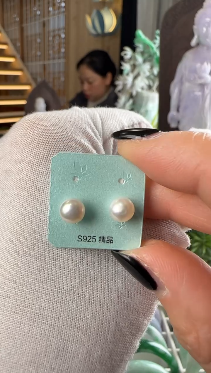 银S925镶嵌耳钉淡水珍珠珍珠耳钉