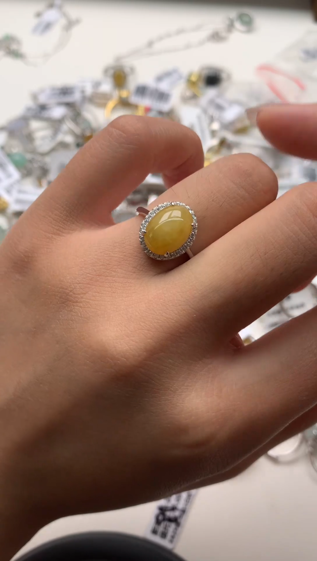 翡翠银S925镶嵌颈饰戒指