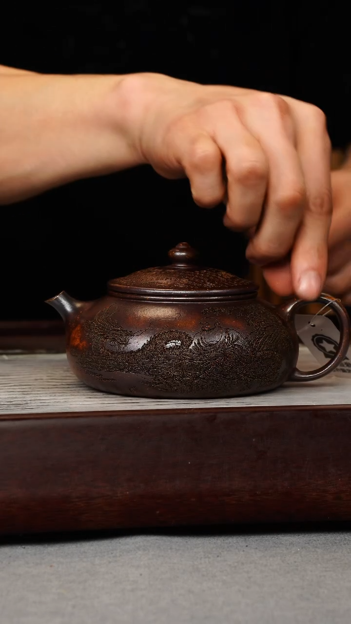 【闪购商品】紫砂茶壶龙骨金砂 寒江 卧虎藏龙