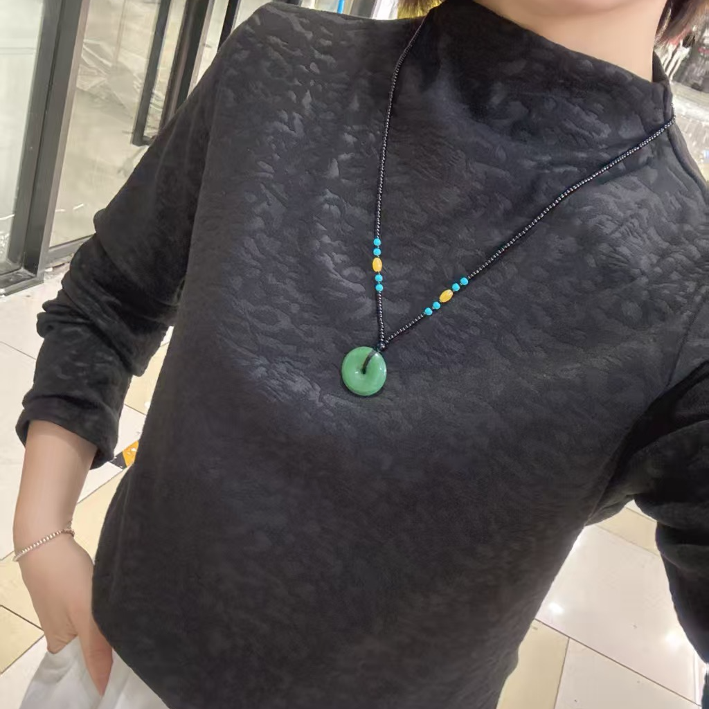 2025常规长袖压花女修身德绒高领打底加绒半高领秋冬