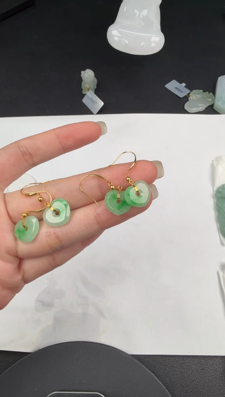 18K金镶嵌翡翠耳饰翡翠饰品（多样性发货一对）-160