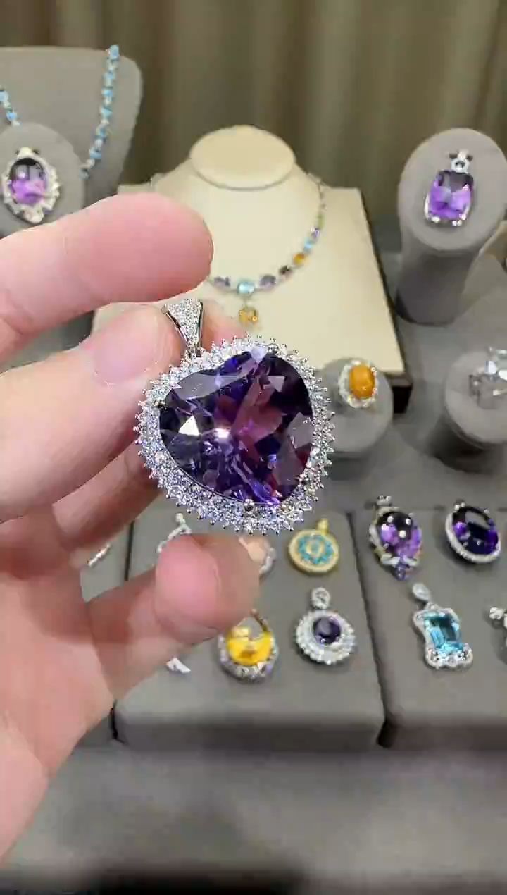 颈饰银S925镶嵌紫晶18mm海洋之心设计款
