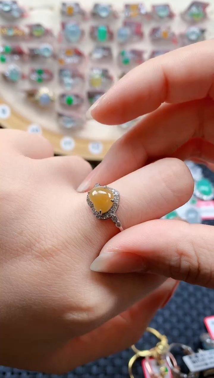 银S925镶嵌戒指翡翠天然A货缅甸翡翠