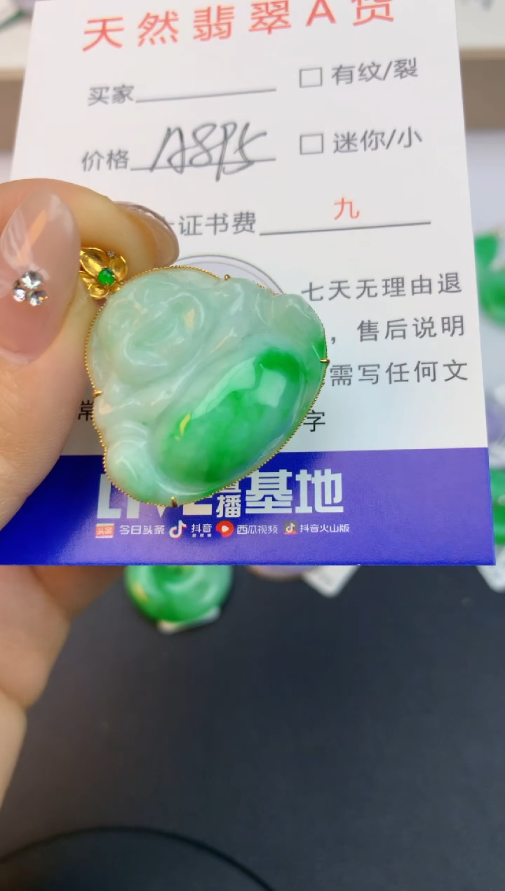 颈饰18K金镶嵌翡翠天然缅甸a货翡翠百元以上9元证书费自理