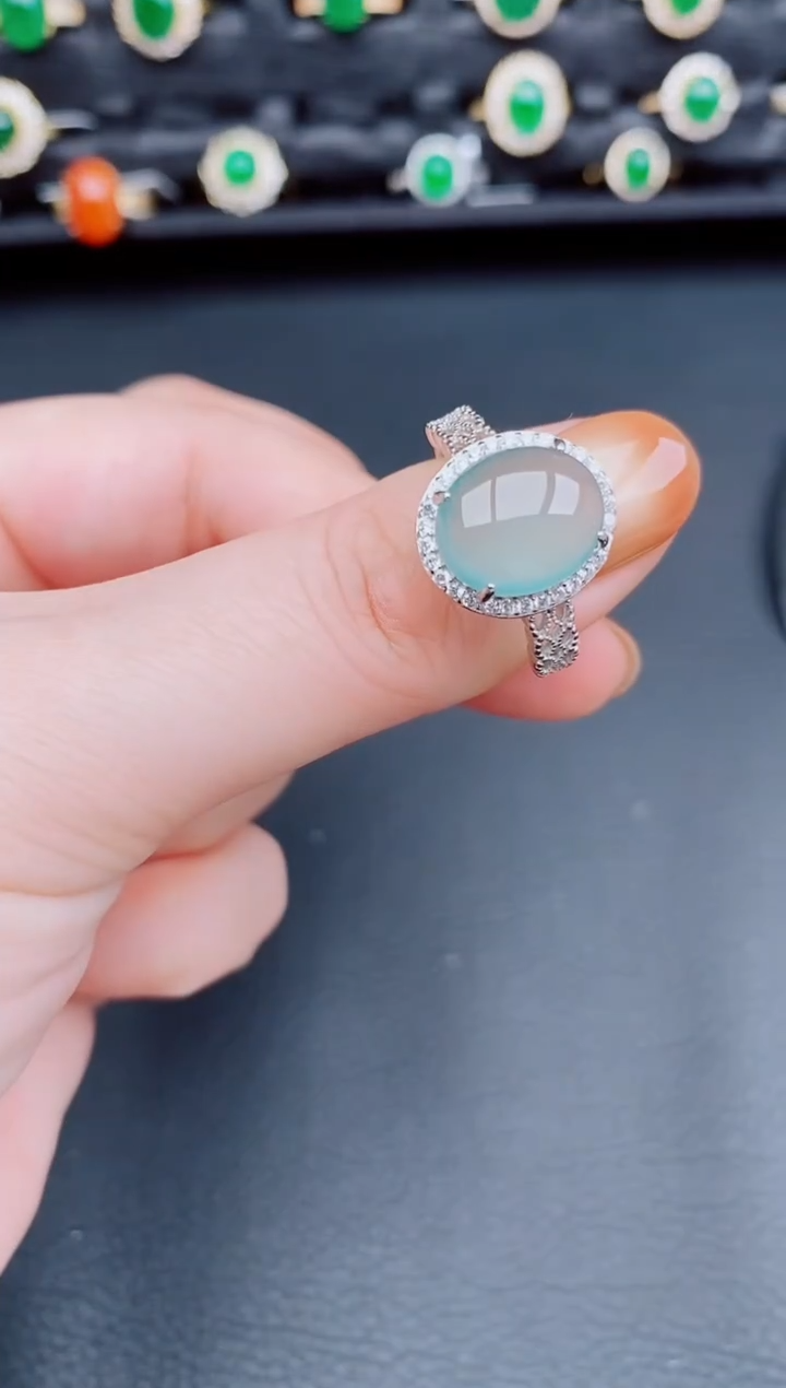 【闪购商品】翡翠戒指银S925镶嵌天然a货翡翠126