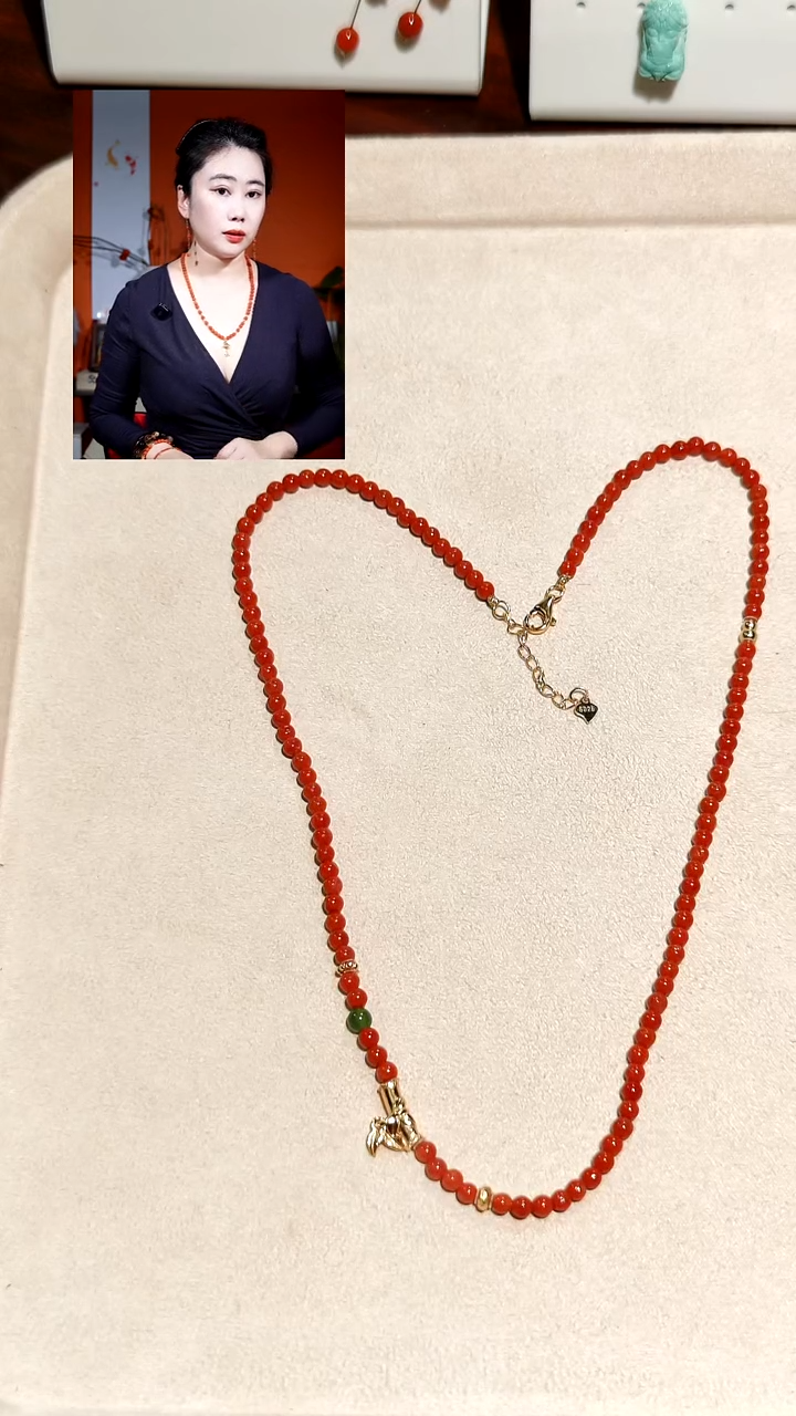 银S925镶嵌柿子红南红玛瑙碧玉等项链