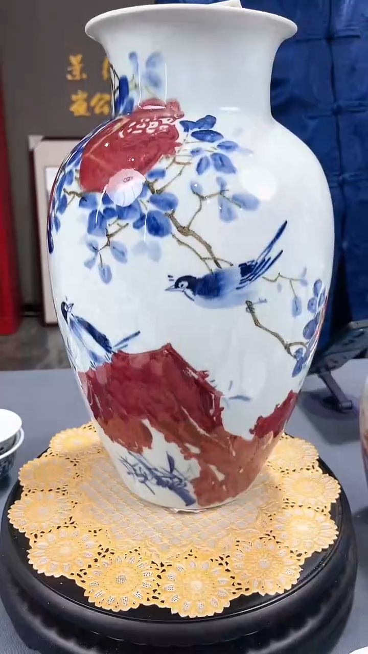 【闪购商品】官窑瓷画院279官窑瓷画院石榴鸟赏瓶