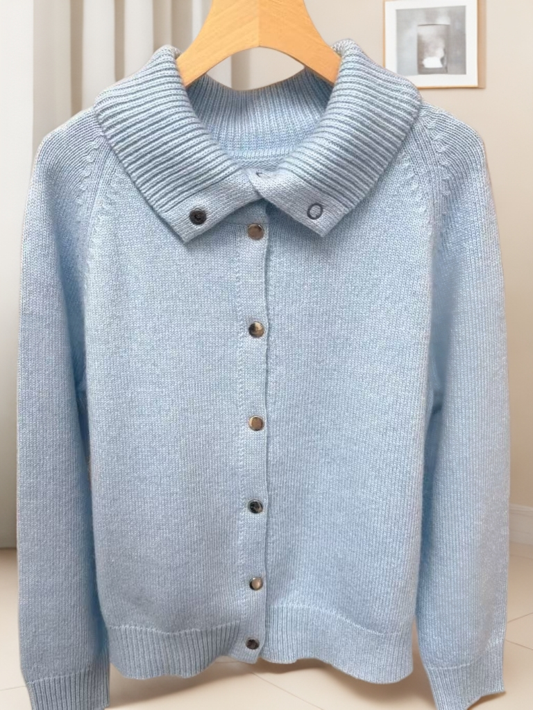 翻领排扣127开衫外套休闲针织软糯毛衣上衣 灰色蓝色