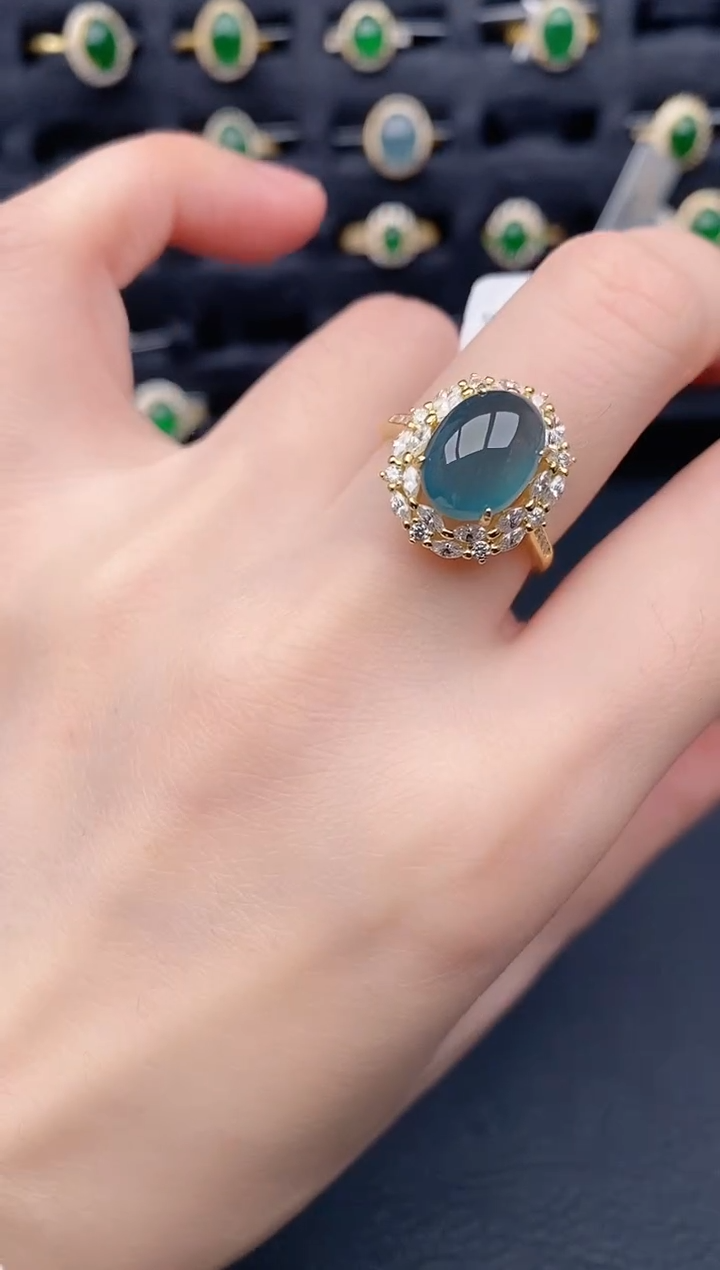 银S925镶嵌戒指翡翠天然a货翡翠164