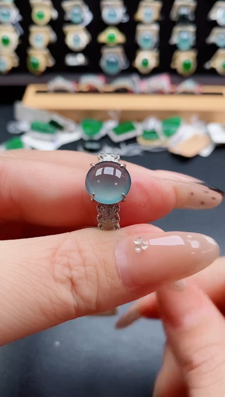 银S925镶嵌戒指翡翠1