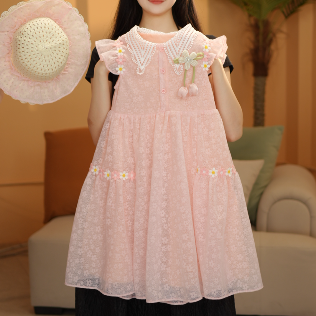 女童连衣裙2025夏季新款甜美小飞袖花海女孩连衣裙测2