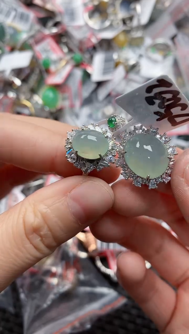 银S925镶嵌戒指翡翠666---91