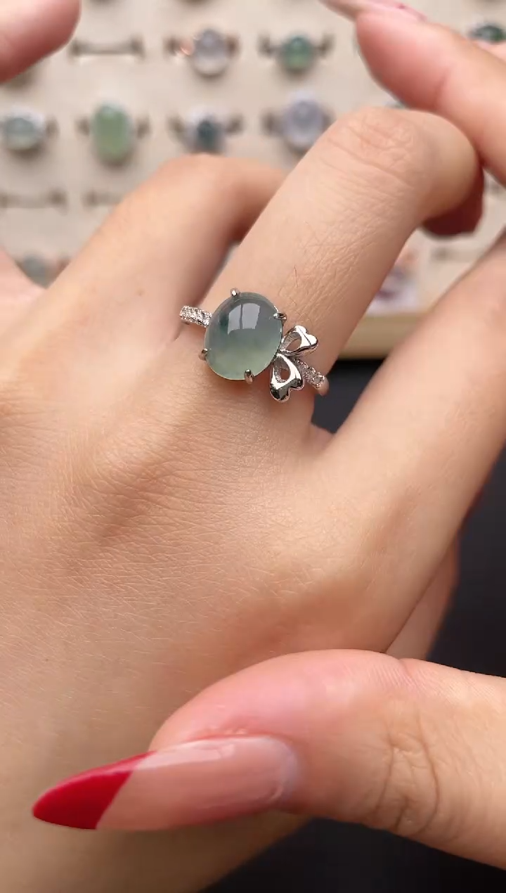 【闪购商品】翡翠戒指银S925镶嵌一物一证一礼盒